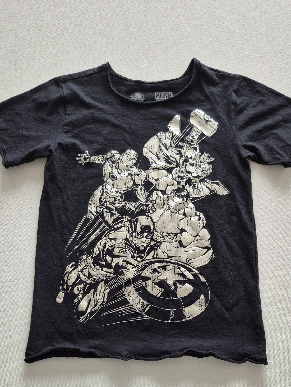 Marvel Graphic Tee with Silver Logo and White Disney Print